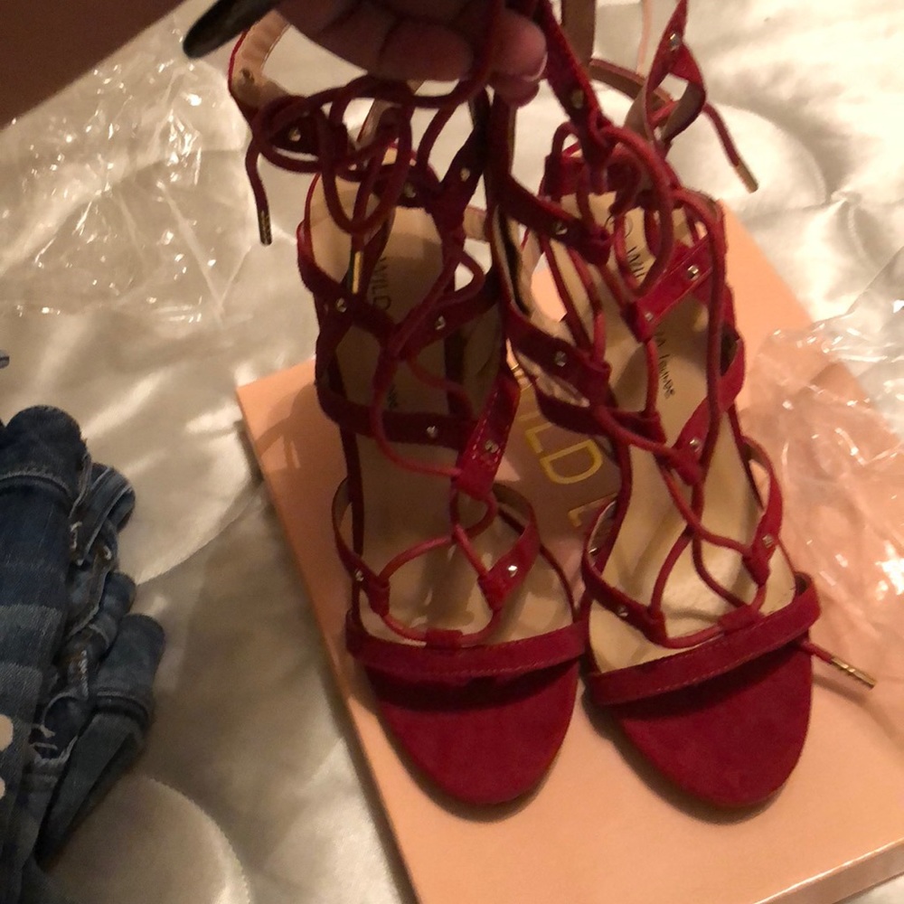 Suede lace up heels